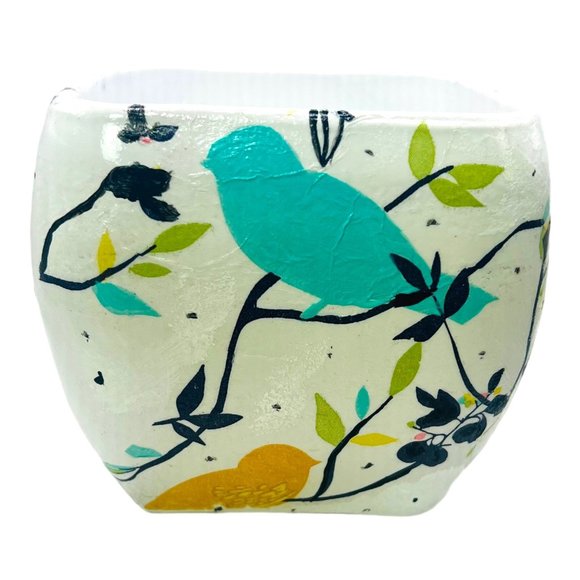 Libbey Glass Handmade Flower Votive Bowl Decoupaged Heavy Glass Curved Square - Picture 2 of 16